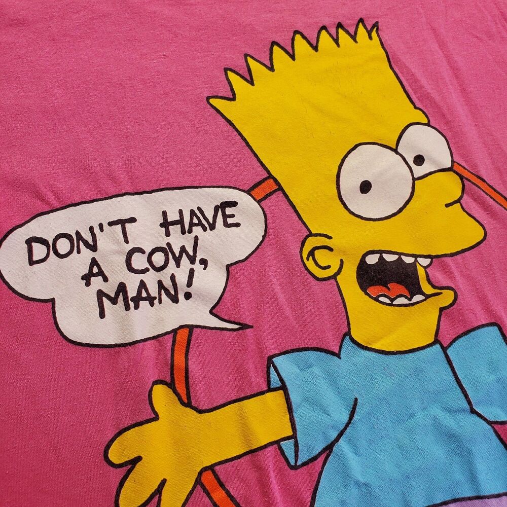 VTG 1990 Bart Simpson Don’t Have A Cow Man T-Shirt Men’s M Pink Single Stitch - Picture 6 of 12
